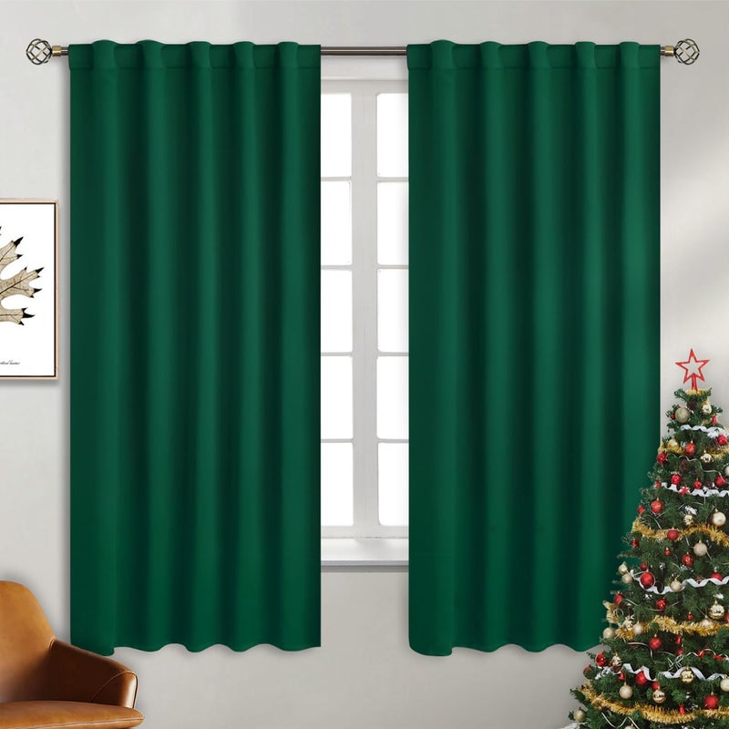 BGment Rod Pocket and Back Tab Blackout Curtains for Bedroom - Christmas Emerald Green Thermal Insulated Room Darkening Curtains for Living Room, 2 Window Curtain Panels (42 x 63 Inch) - Image 1